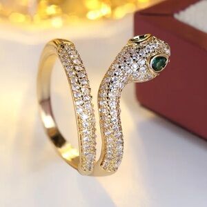 Elegant Gold Snake Ring with Green Accents